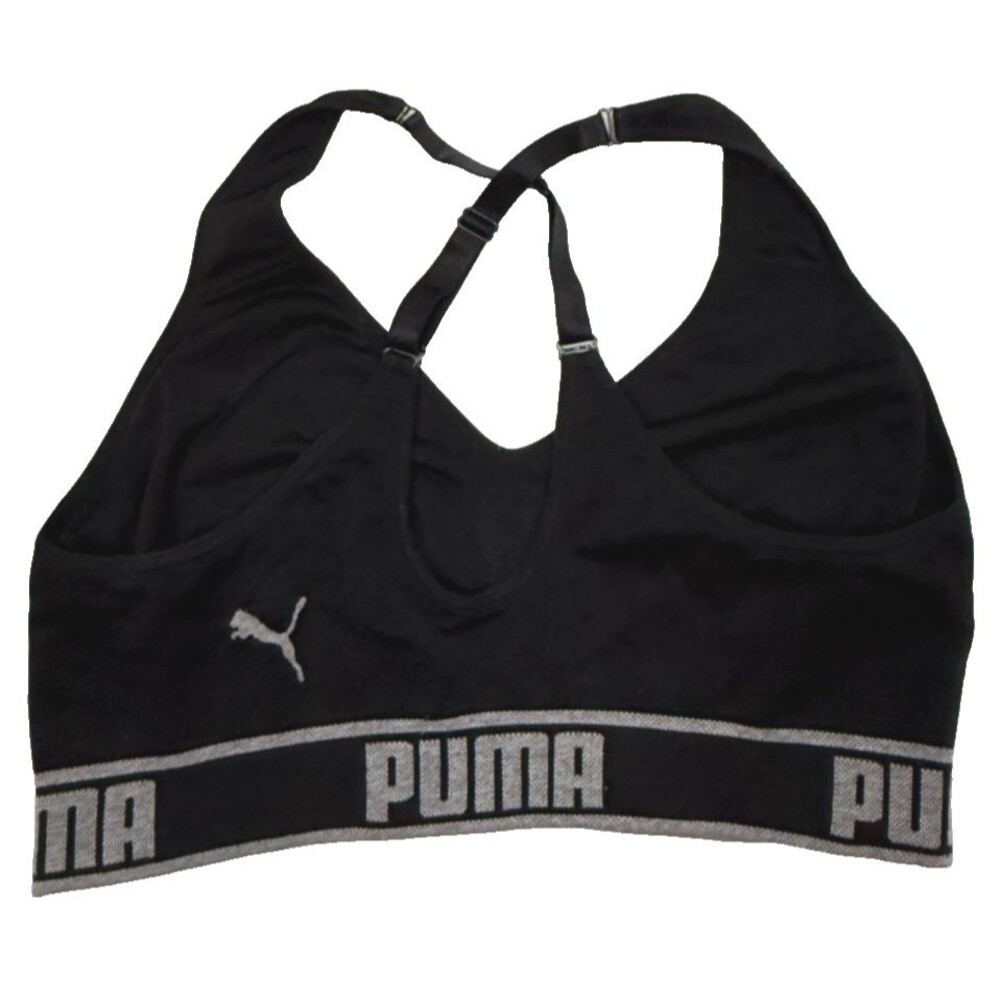 Puma Sports Bra XL Black Logo Pull On Wireless Seamless Adjustable‎ Crossback